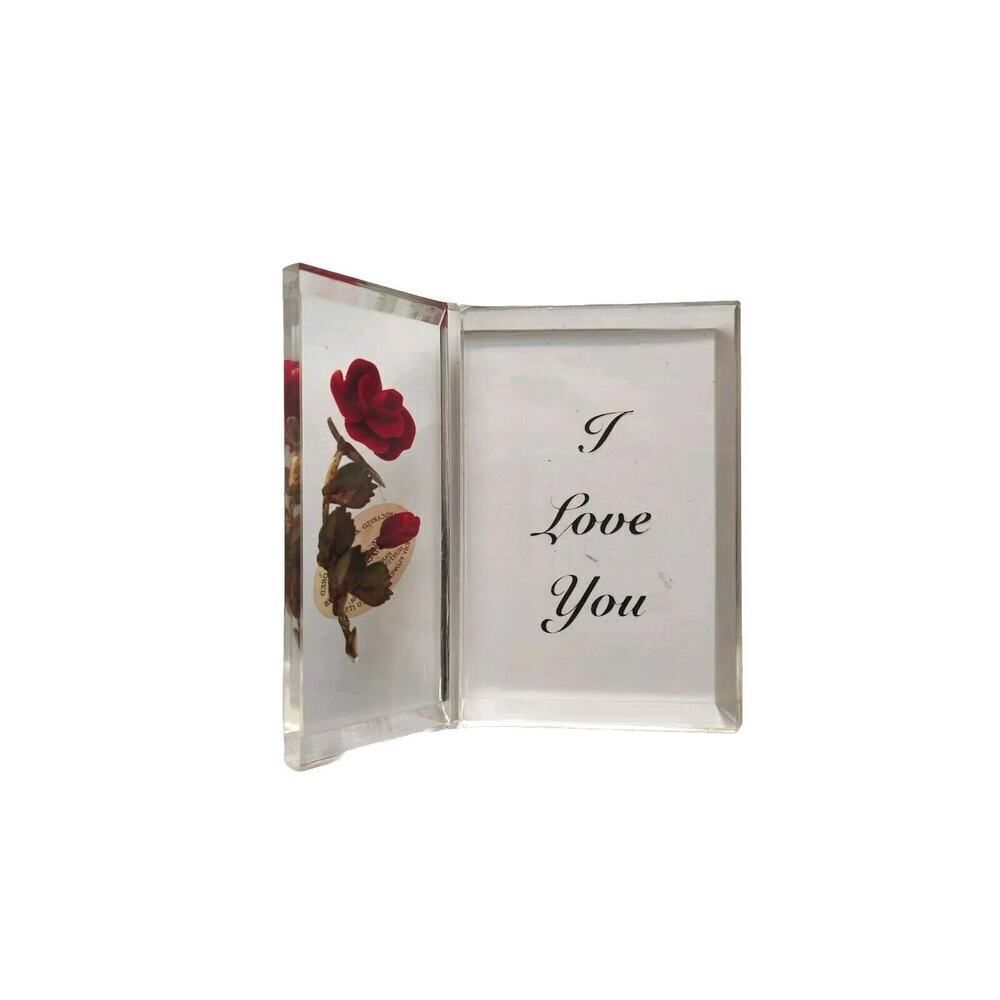 Bircraft I Love You Plaque Red Rose Lucite Handmade Indiana Vintage